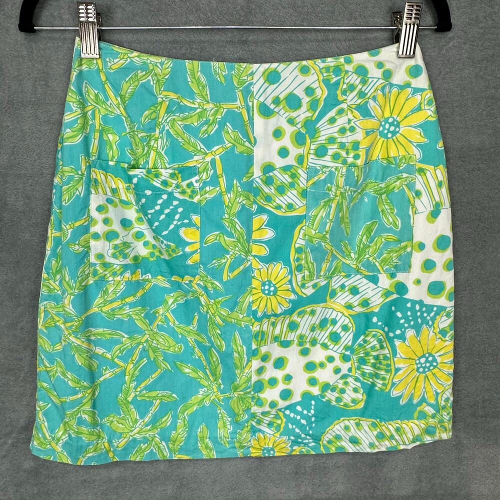 Vintage Lilly Pulitzer Skirt Womens 6 Green Floral Fish Tropical Beachy Bright - Picture 1 of 10
